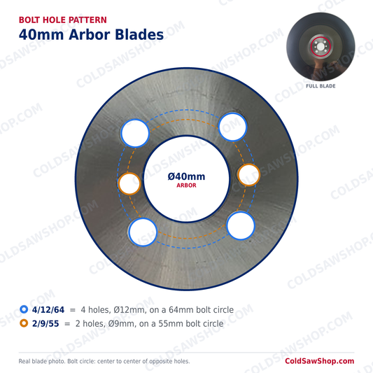 250 x 2.0 x 40 HSS M2 DMo5 Cold Saw Blade bolt hole pattern: 4/12/64 and 2/9/55
