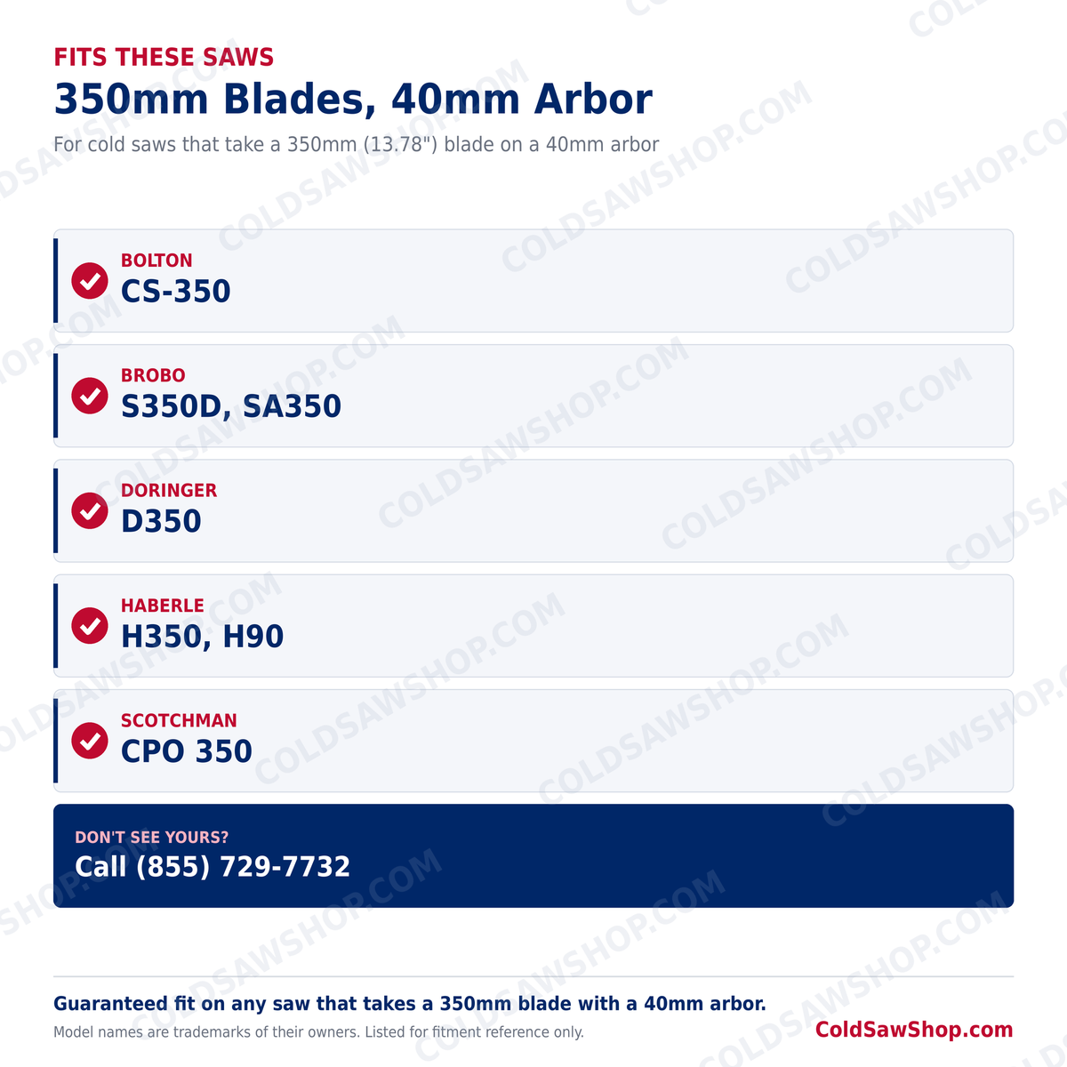 350 x 2.5 x 40 HSS M2 DMo5 Cold Saw Blade fits these 350mm cold saws with a 40mm arbor