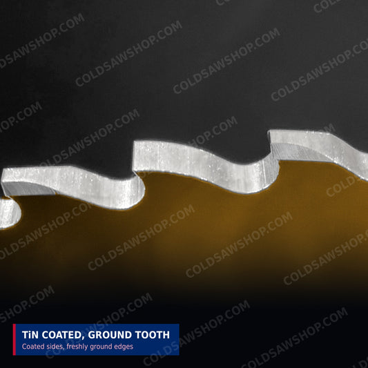 250 x 2.0 x 32 HSS M2 DMo5 TiN Coated Cold Saw Blade TiN coated tooth profile close-up