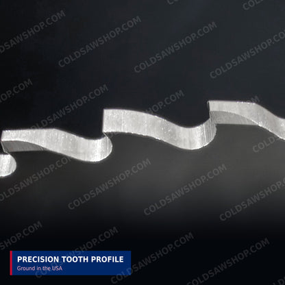 250 x 2.0 x 40 HSS M2 DMo5 Cold Saw Blade ground tooth profile close-up
